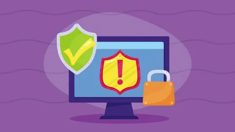 Computer screen protection animation with safety shield icons and padlock s.. Video stock 339214388