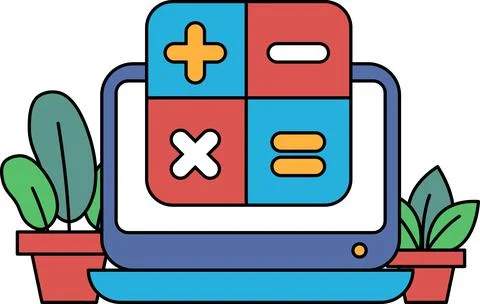 A computer screen with a red, blue and green box with a plus sign and an x Stock-Illustration