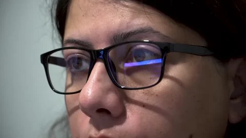 Computer Screen Reflection on Female Glasses, Close up Shot Woman Working 스톡 동영상 288435437