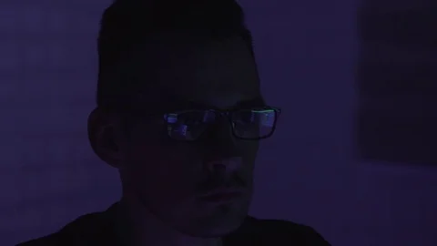 Computer screen reflection in programmer's glasses Stock Footage 81060337