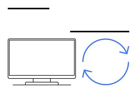 Computer screen with refresh icon and lines conveying the concept of updating Stock Illustration