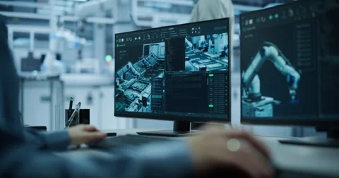 Computer Screen with Robotic Arms Management Stock Footage 319830295