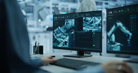 Computer Screen with Robotic Arms Management Stock Footage 319830343