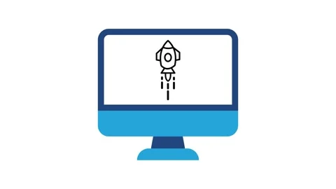 Computer screen rocket launch animation isolated on white background Stock Footage 337651667