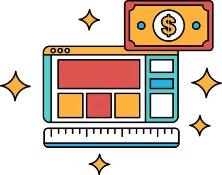 A computer screen with a ruler and a dollar bill on top Stockillustratie