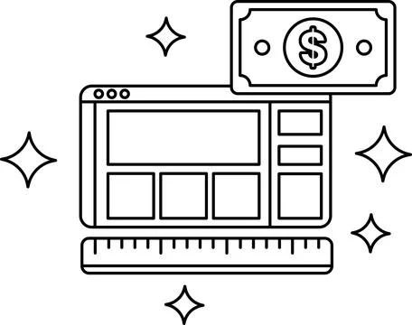 A computer screen with a ruler and a dollar bill on top Stock Illustration