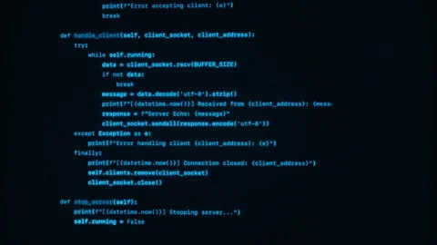 A computer screen with running blue lines of program code. Stock Footage 315983331