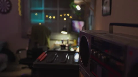 Computer Screen Running Video Game in Empty Gaming Room Stock Footage 342026601
