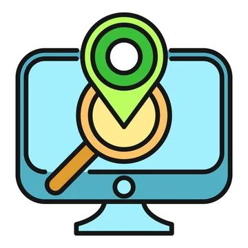 Computer screen searching for location with map pin 스톡 일러스트