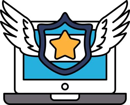 A computer screen with a shield and wings on it 스톡 일러스트