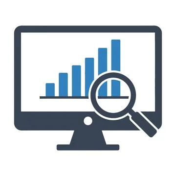 Computer Screen Showing Bar Graph and Magnifying Glass Stock Illustration