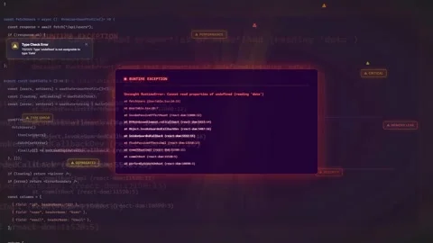 Computer screen showing complex software code with red error messages and Vidéo 340217106