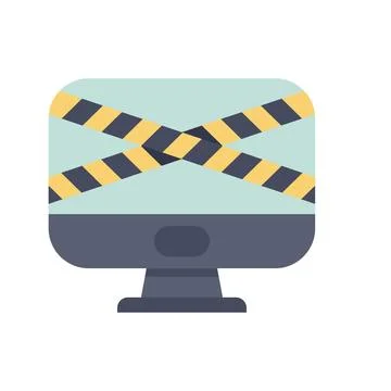 Computer screen showing crossed yellow and black striped barrier tape 스톡 일러스트