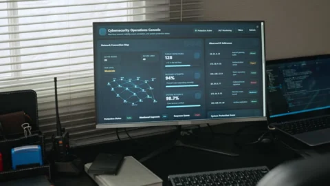 Computer Screen Showing Cybersecurity Operations Console Dashboard Stock Footage 346814164