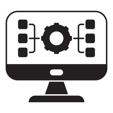Computer screen showing data processing and management system 스톡 일러스트
