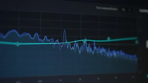 Computer screen showing digital audio waveform visualization with blue Stock Footage 347477031