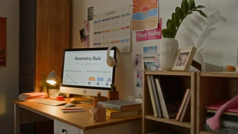 Computer Screen Showing Geometry Quiz for Online Learning Stock Footage 340810457