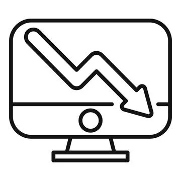 Computer screen showing graph going down icon Illustrazione stock