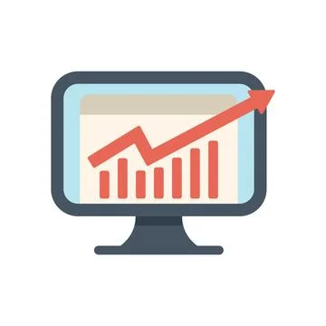 Computer screen showing growing bar chart with upward arrow Illustrazione stock