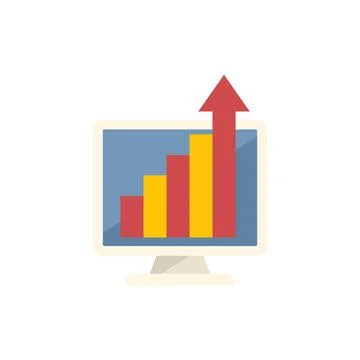 Computer screen showing a growing chart with red arrow pointing up Illustrazione stock