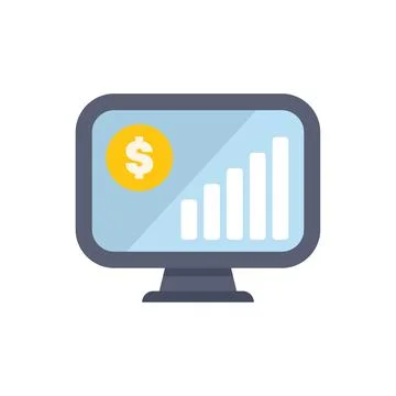 Computer screen showing growing statistics with dollar coin icon Stock Illustration