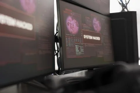 Computer Screen Showing Hack Warning Notifications Stock Photos