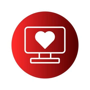Computer screen showing a heart symbol against a red gradient circle design.. イラスト素材