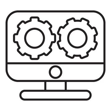 Computer screen showing interacting gears symbolizing software development 库存插图