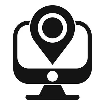 Computer screen showing location pin icon Illustrazione stock