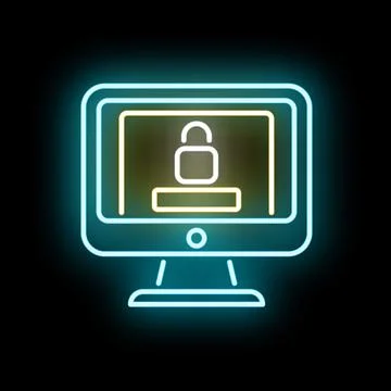 Computer screen showing neon padlock security login 스톡 일러스트