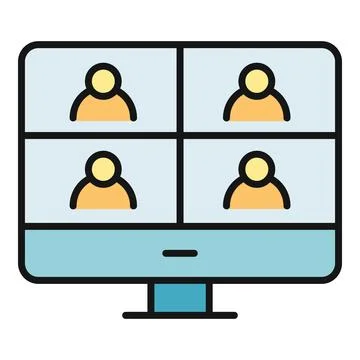 Computer screen showing online meeting video conference Stockillustratie