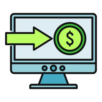 Computer screen showing online money transfer concept illustration 스톡 일러스트