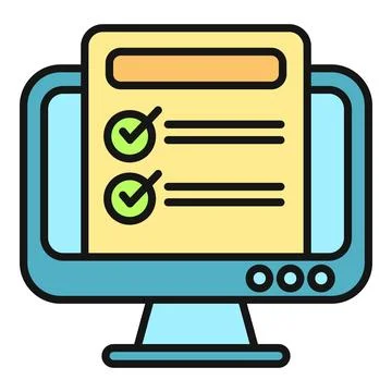 Computer screen showing online test checklist with checkmarks Illustrazione stock