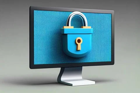 Computer screen showing a padlock icon. Password locked computer. Generati... Stock Photos
