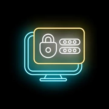 Computer screen showing password login and security lock icon Stock Illustration
