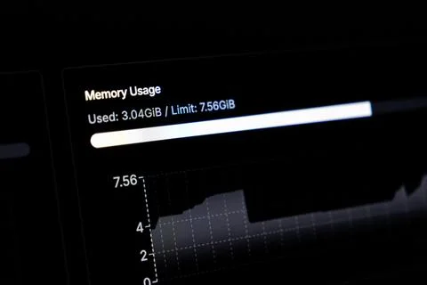 A computer screen showing a RAM memory usage graph with a progress bar and Stock Photos