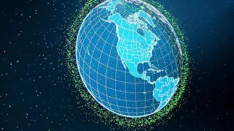Computer Screen Showing Real Time Tracking Of Space Debris Around Earth Stock Photos