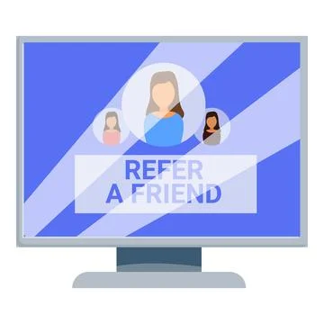 Computer screen showing referral program with three women Stock Illustration