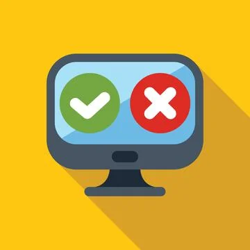 Computer screen showing right and wrong choices buttons for deciding Stock Illustration