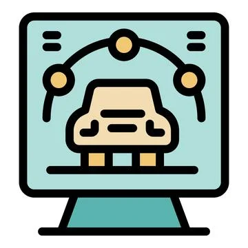 Computer screen showing self driving car technology with sensor points Stock Illustration