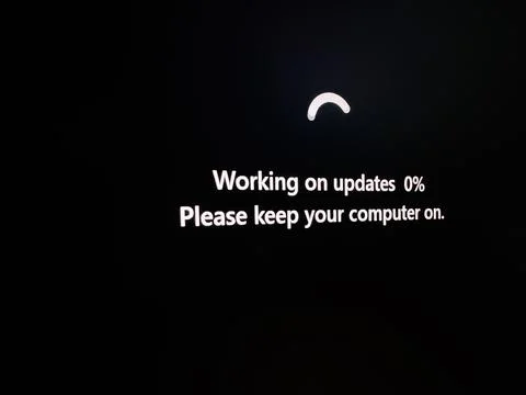 Computer screen showing software update progress at zero percent completion Stock Photos