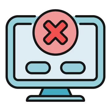 Computer screen showing a system error warning with an x mark Stock Illustration