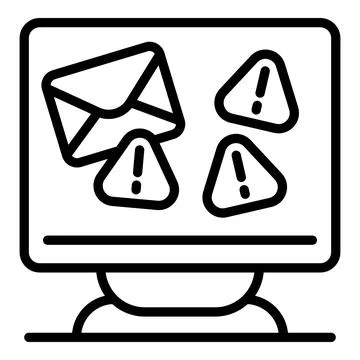 Computer screen showing warning notifications with email message icon Illustrazione stock