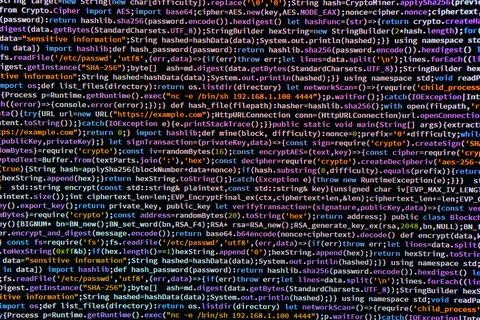 A computer screen shows coded C text, with color-coded elements, dark theme,  Stock Photos