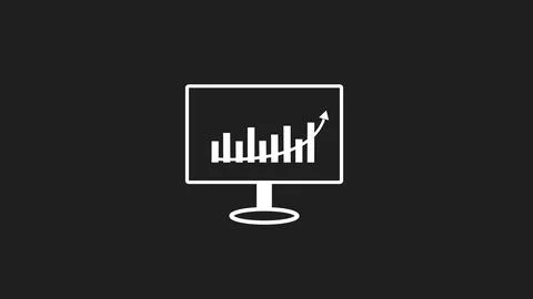 Computer screen shows financial bar chart with upward trend arrow indicatin.. イラスト素材