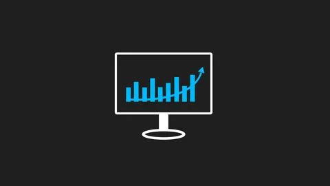 Computer screen shows financial bar chart with upward trend arrow indicatin.. イラスト素材