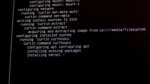 Computer Screen Shows "Installing Kernel" and Other Technical Messages During Stock Footage 104789567
