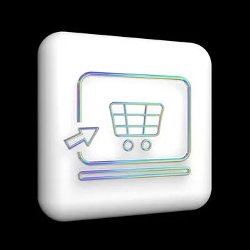 Computer screen sign with online shopping cart , 3d icon on a white cube Stock-Illustration