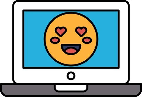 A computer screen with a smiling face with a heart on it Stock Illustration