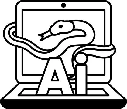Computer screen with a snake and the letters AI on it Illustrazione stock